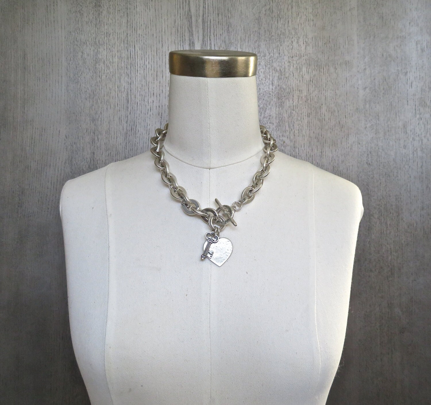 Chunky Silver Necklace, Silver Links Necklace, Chunky Silver Links Necklace, Chunky Heart Necklace, Love Lock Necklace, Large Links Necklace