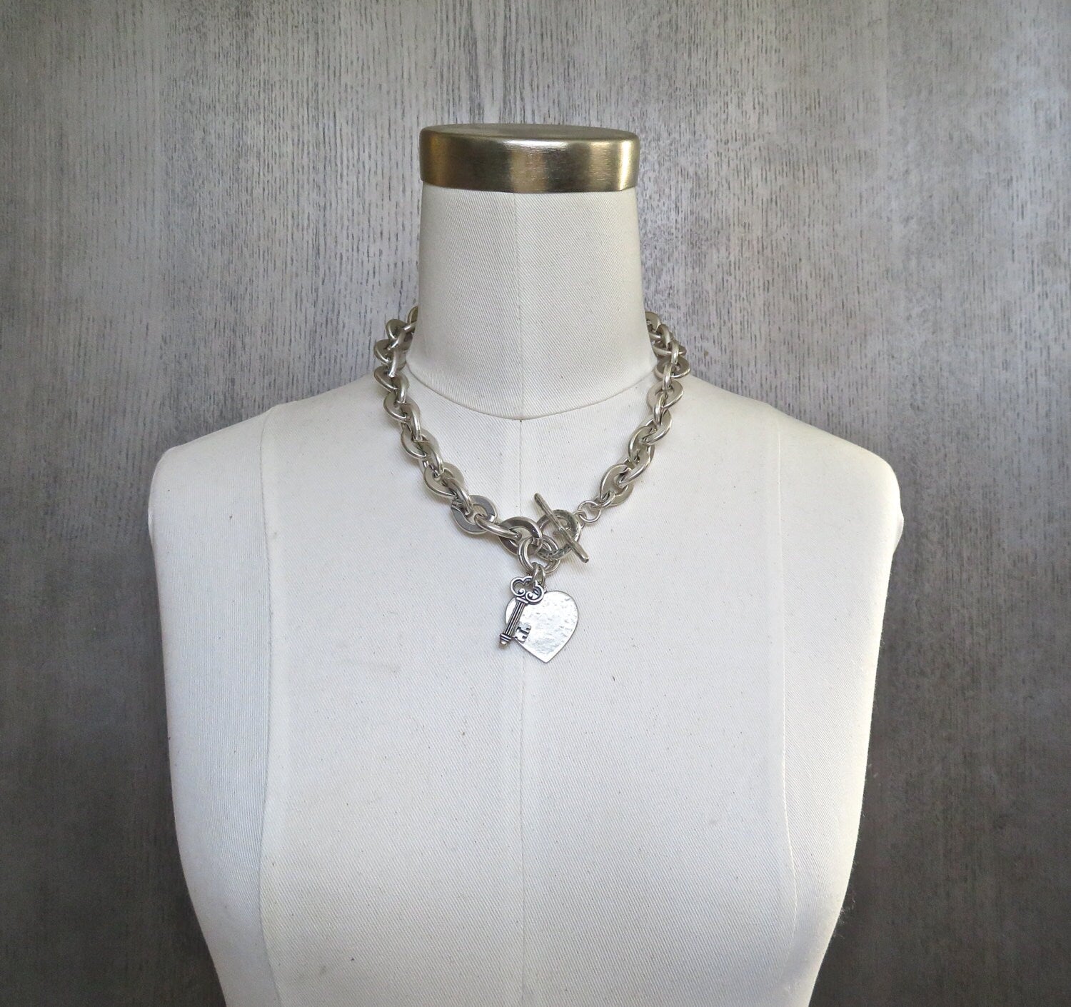 Chunky Silver Necklace, Silver Links Necklace, Chunky Silver Links Necklace, Chunky Heart Necklace, Love Lock Necklace, Large Links Necklace