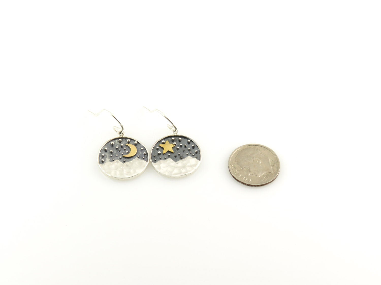 Mismatched Earrings, Mismatched Silver Gold Earrings, Moon and Star Earrings, Night Earrings, Two Tone Nature Earrings, Nature Earrings