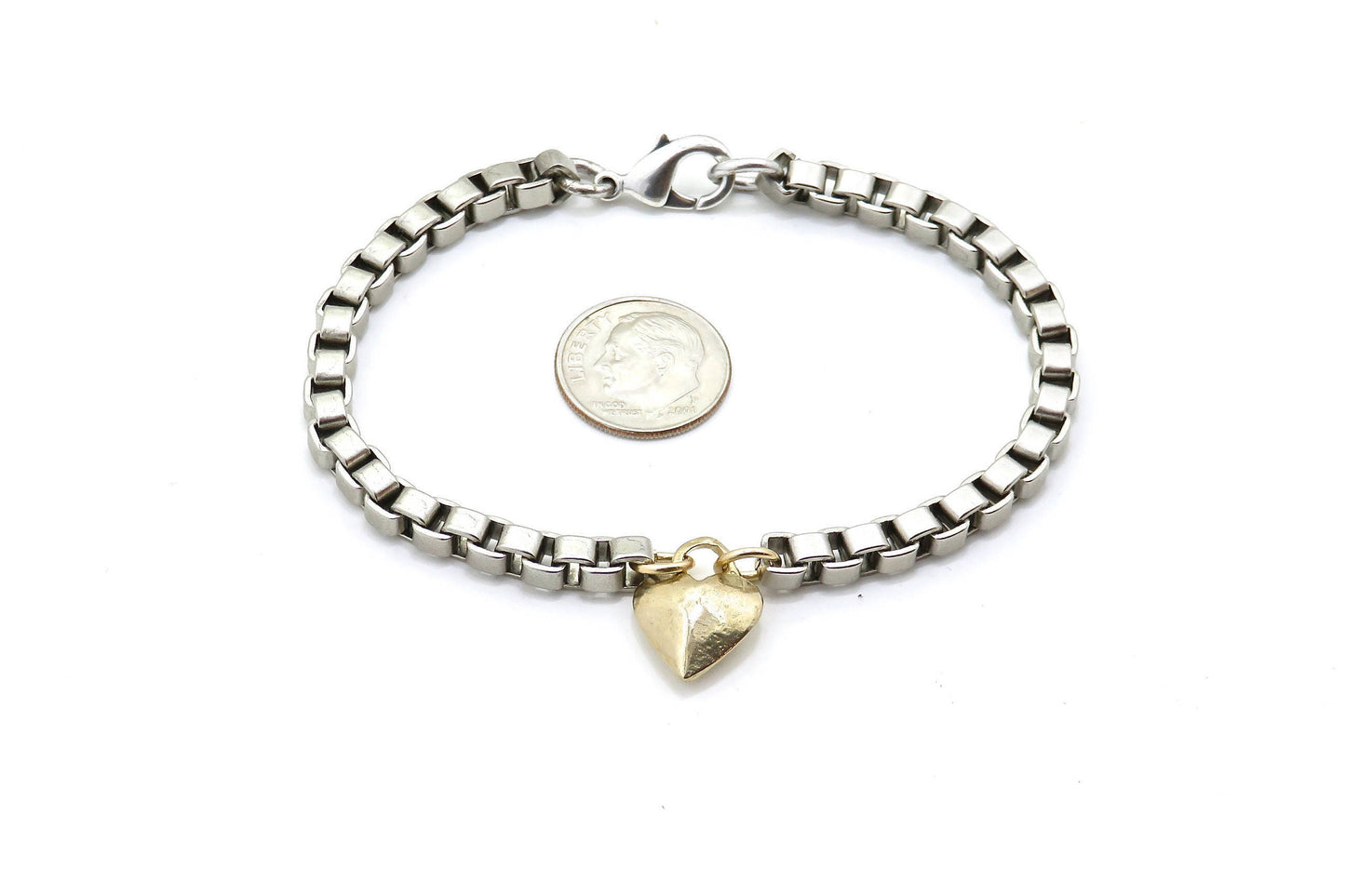 Heart Bracelet, gold silver heart Bracelet, Gold Heart bracelet, Chunky Heart Bracelet, two tone heart bracelet, simple heart bracelet