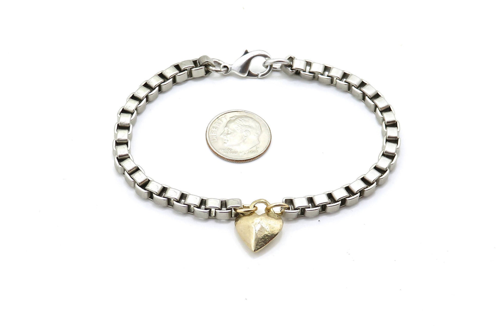 Heart Bracelet, gold silver heart Bracelet, Gold Heart bracelet, Chunky Heart Bracelet, two tone heart bracelet, simple heart bracelet