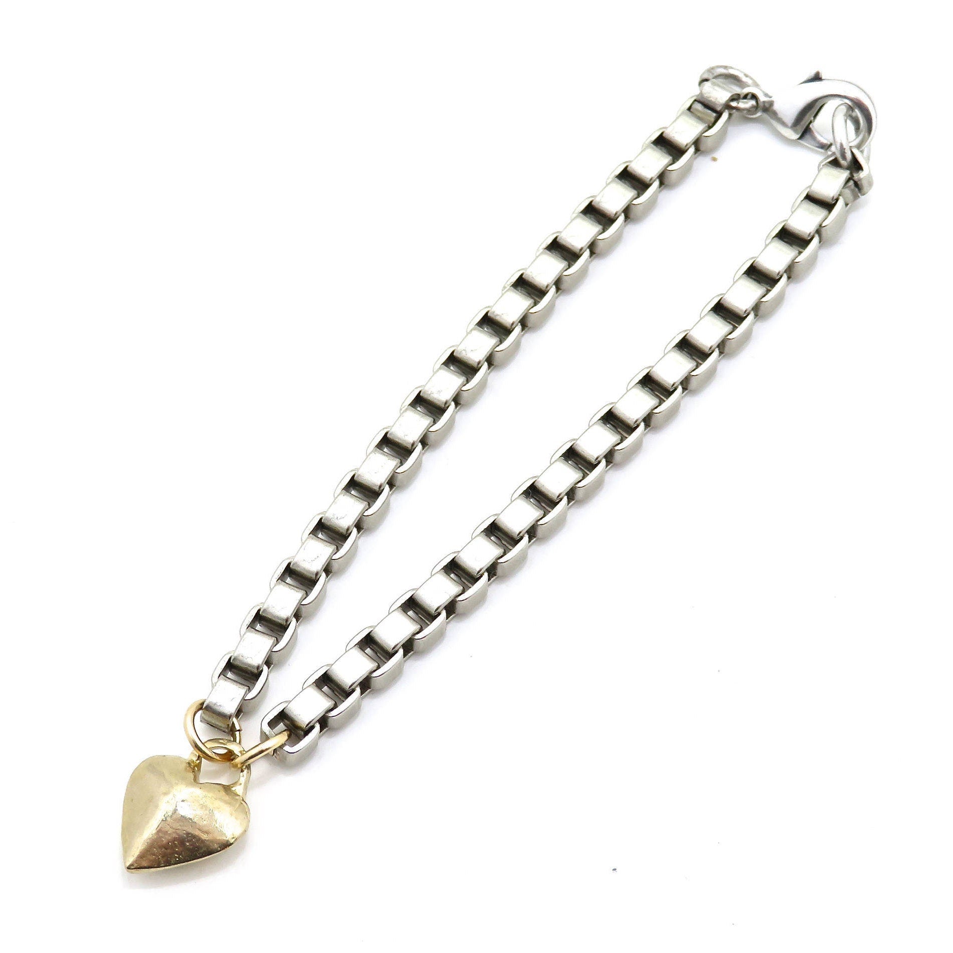 Heart Bracelet, gold silver heart Bracelet, Gold Heart bracelet, Chunky Heart Bracelet, two tone heart bracelet, simple heart bracelet