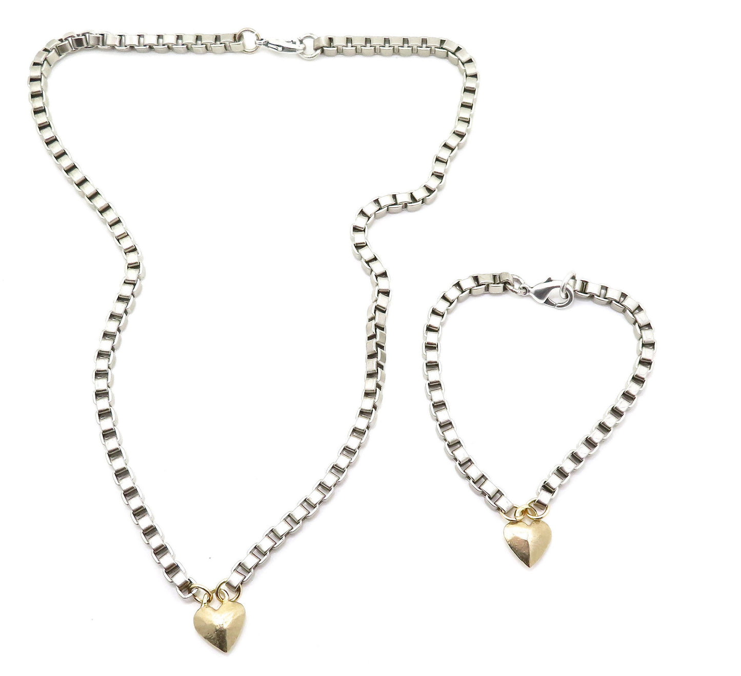 Heart Bracelet, gold silver heart Bracelet, Gold Heart bracelet, Chunky Heart Bracelet, two tone heart bracelet, simple heart bracelet
