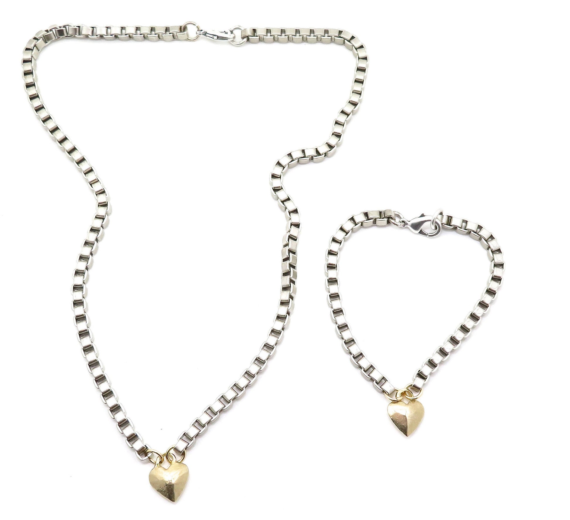Heart Bracelet, gold silver heart Bracelet, Gold Heart bracelet, Chunky Heart Bracelet, two tone heart bracelet, simple heart bracelet