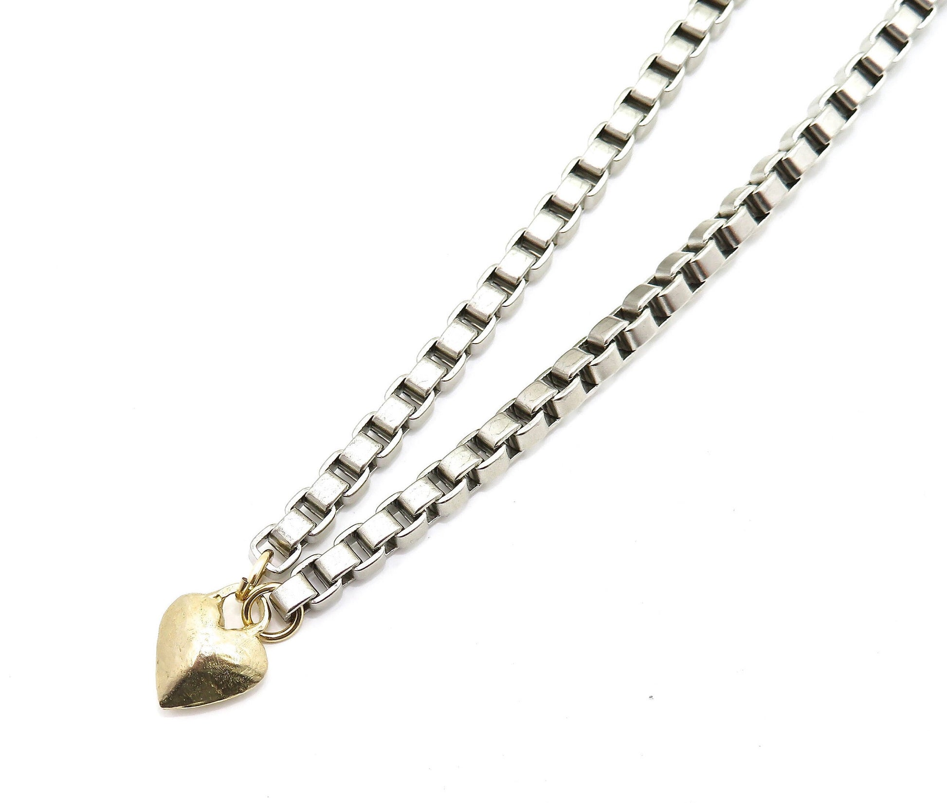 Chunky Heart Necklace | Gold Silver Heart necklace | Rustic Heart Necklace | Chunky Gold Heart | Two Tone Heart Pendant Box Chain
