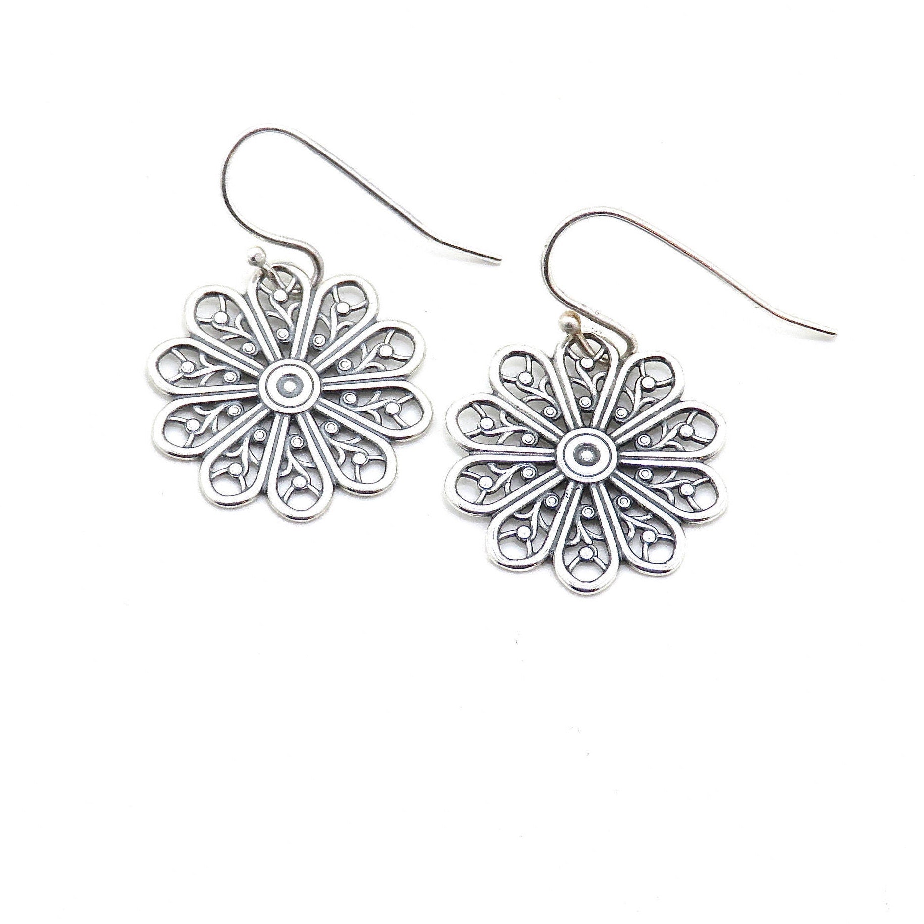 Sterling Mandala Earrings, Silver Geometric Earrings, Sterling Wheel Earrings, Open Mandala Earrings | Lightweight Sterling Earrings