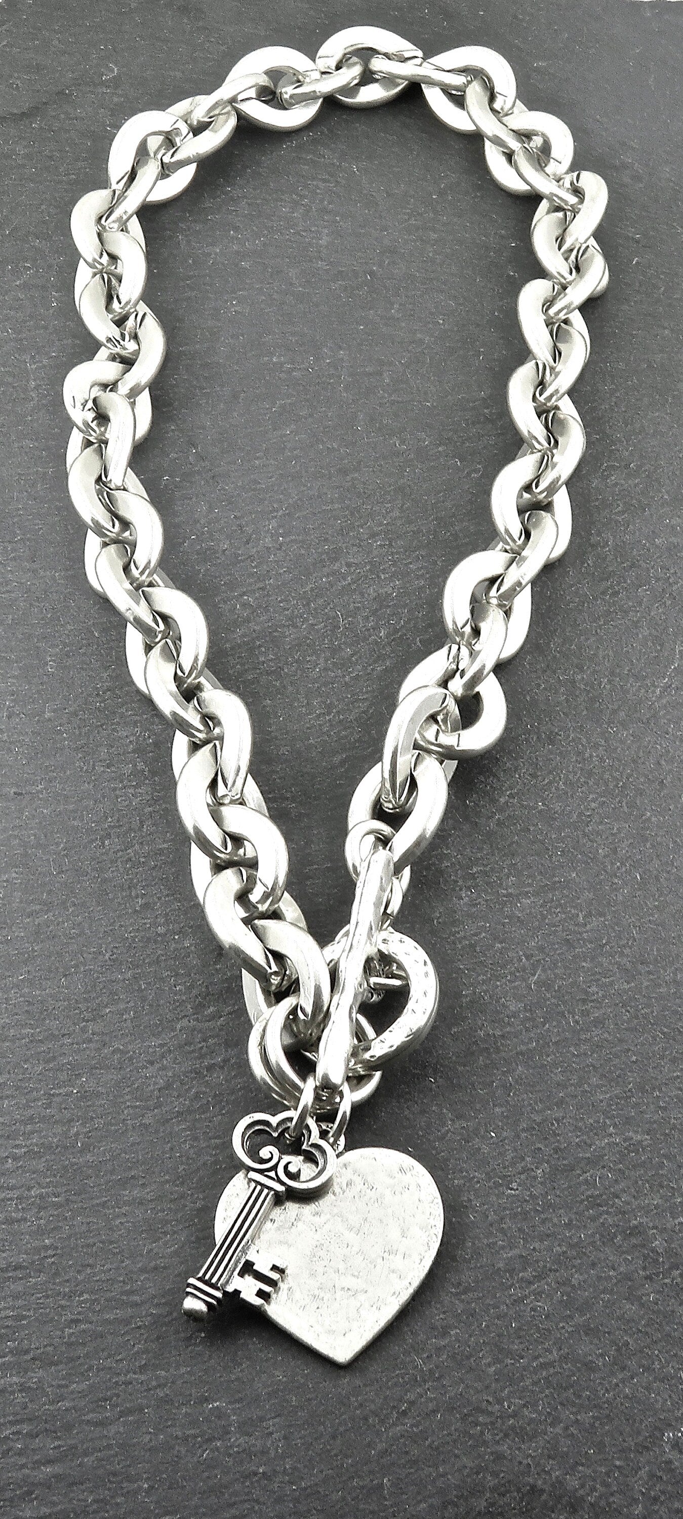 Chunky Silver Necklace, Silver Links Necklace, Chunky Silver Links Necklace, Chunky Heart Necklace, Love Lock Necklace, Large Links Necklace