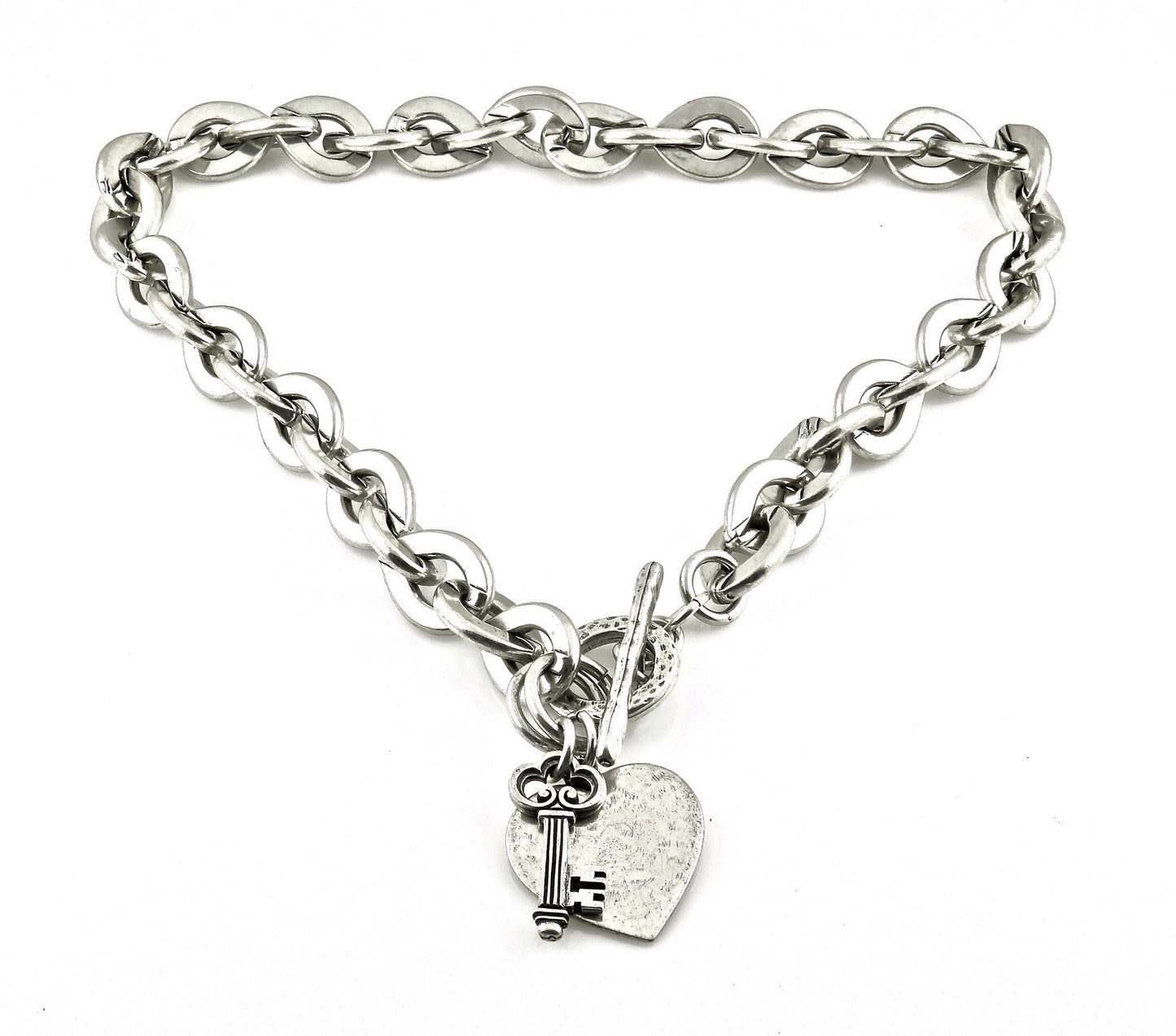 Chunky Silver Necklace, Silver Links Necklace, Chunky Silver Links Necklace, Chunky Heart Necklace, Love Lock Necklace, Large Links Necklace