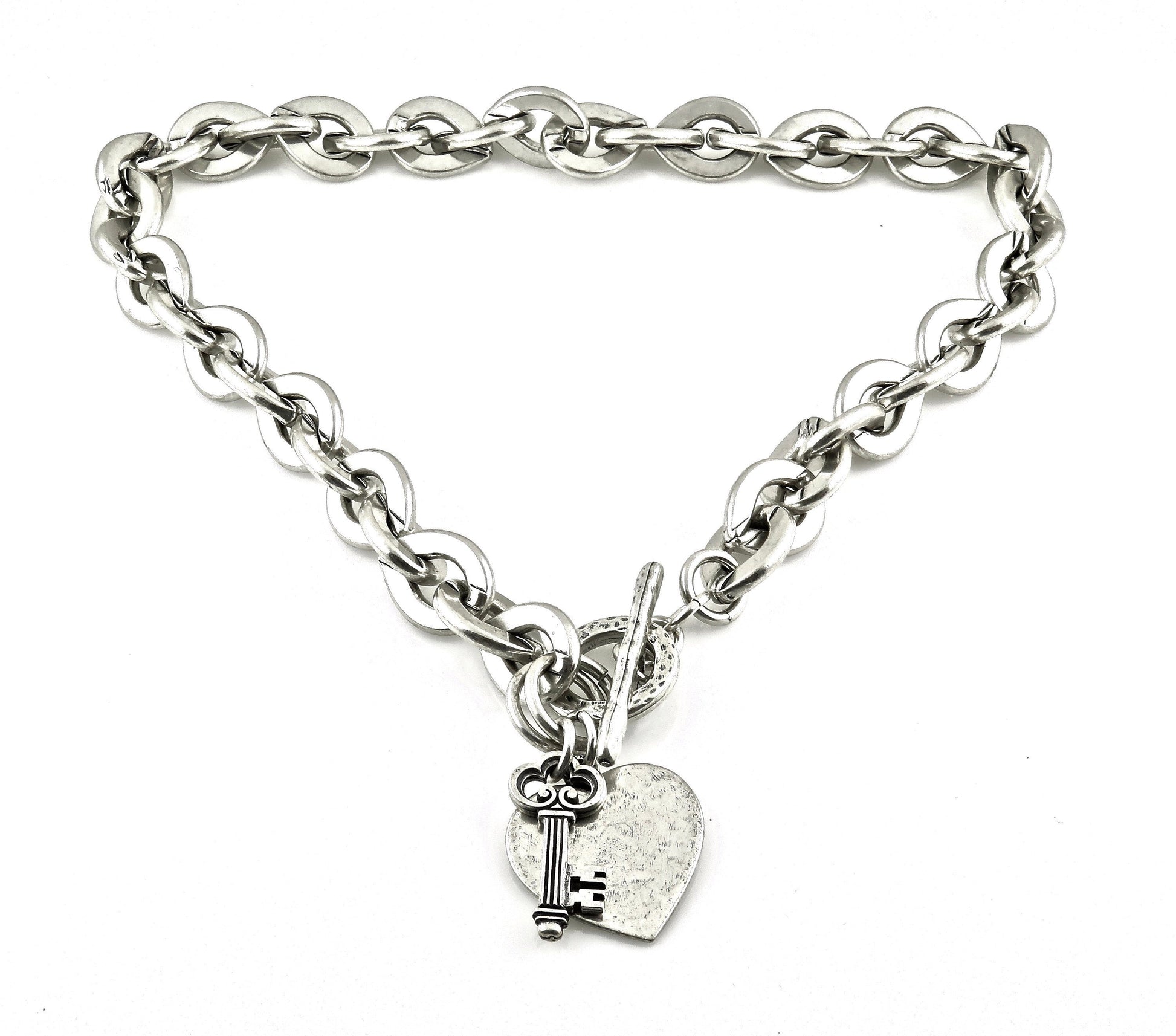 Chunky Silver Necklace, Silver Links Necklace, Chunky Silver Links Necklace, Chunky Heart Necklace, Love Lock Necklace, Large Links Necklace