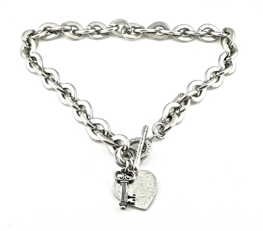 Chunky Silver Necklace, Silver Links Necklace, Chunky Silver Links Necklace, Chunky Heart Necklace, Love Lock Necklace, Large Links Necklace