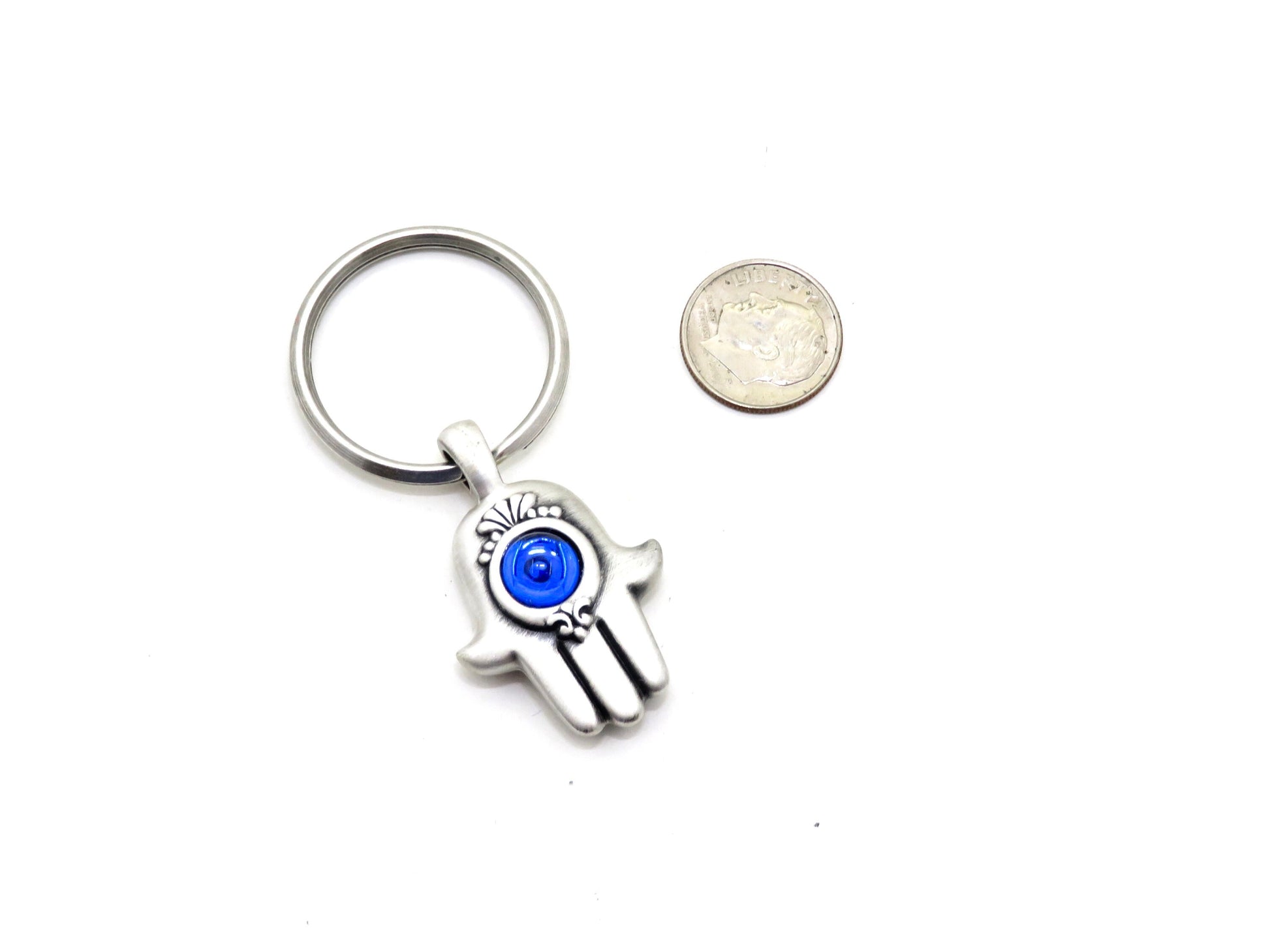 Silver Hamsa keychain | Silver Hand Keychain | Hamsa Hand Keyring | Protection Keychain | Chai Keychain | Silver Blue Hamsa Keyring | Chai