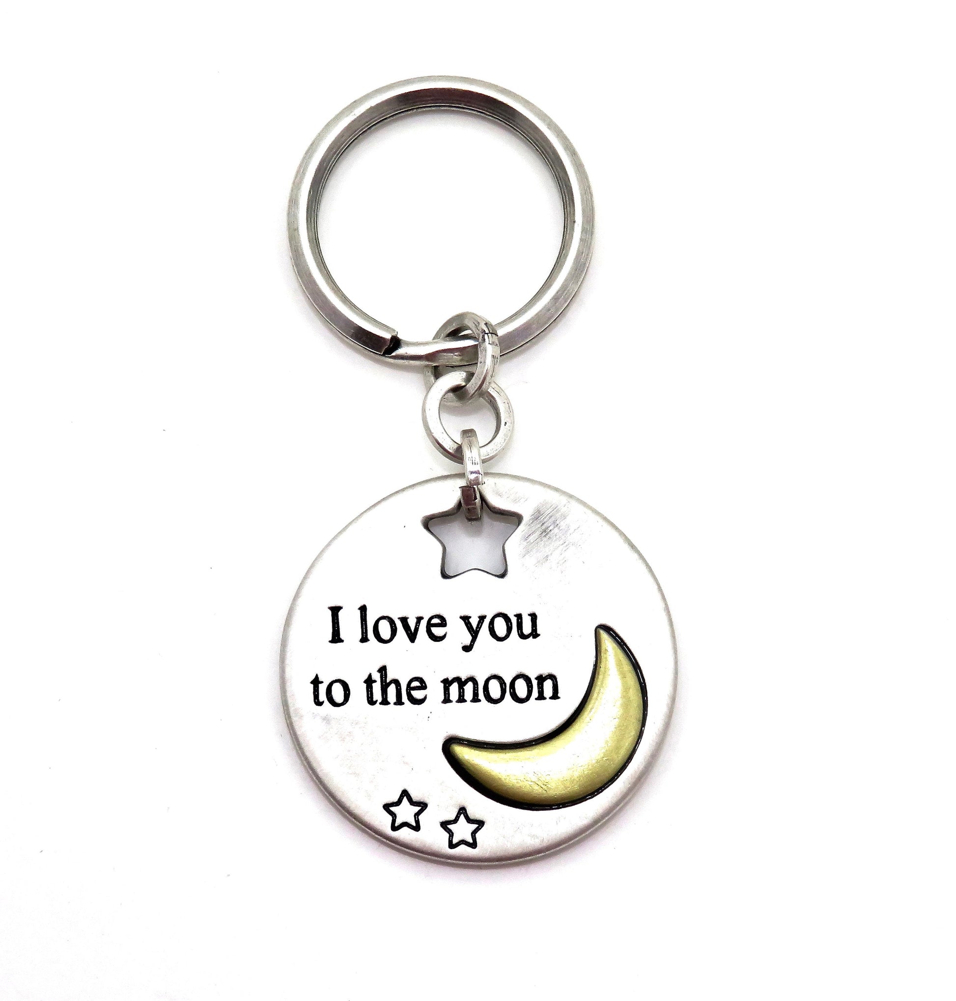 Love You Keychain, Inspirational Keyring, Moon Keyring, To the Moon Keyring, Teen Gift, Love Keychain, Silver Keychain, Silver Moon Keychain