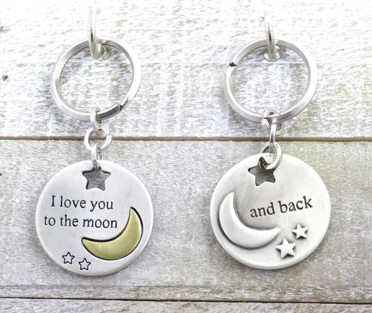 Love You Keychain, Inspirational Keyring, Moon Keyring, To the Moon Keyring, Teen Gift, Love Keychain, Silver Keychain, Silver Moon Keychain