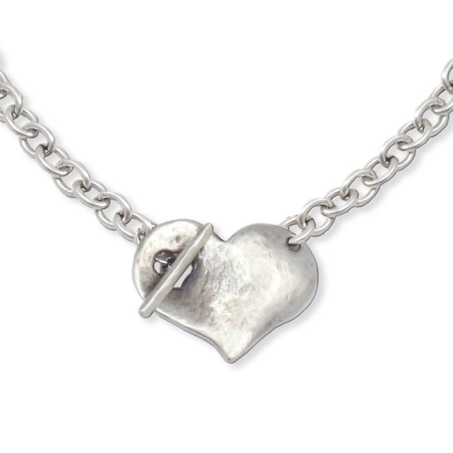 Hammered Silver Heart Necklace | Chunky Heart Necklace | Unique Heart Necklace | Front Toggle Heart Necklace | Matte Silver Heart Necklace