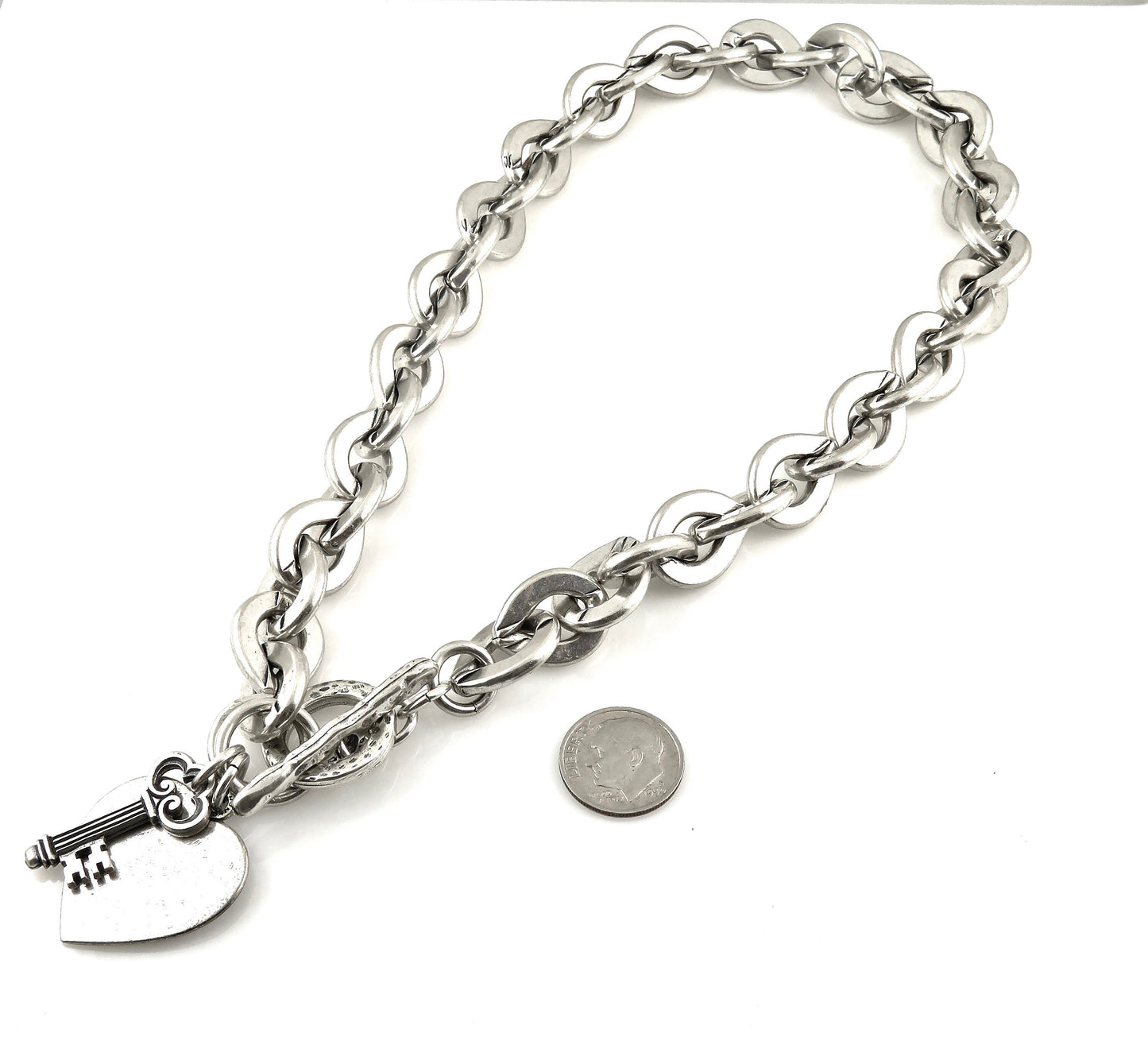 Chunky Silver Necklace, Silver Links Necklace, Chunky Silver Links Necklace, Chunky Heart Necklace, Love Lock Necklace, Large Links Necklace