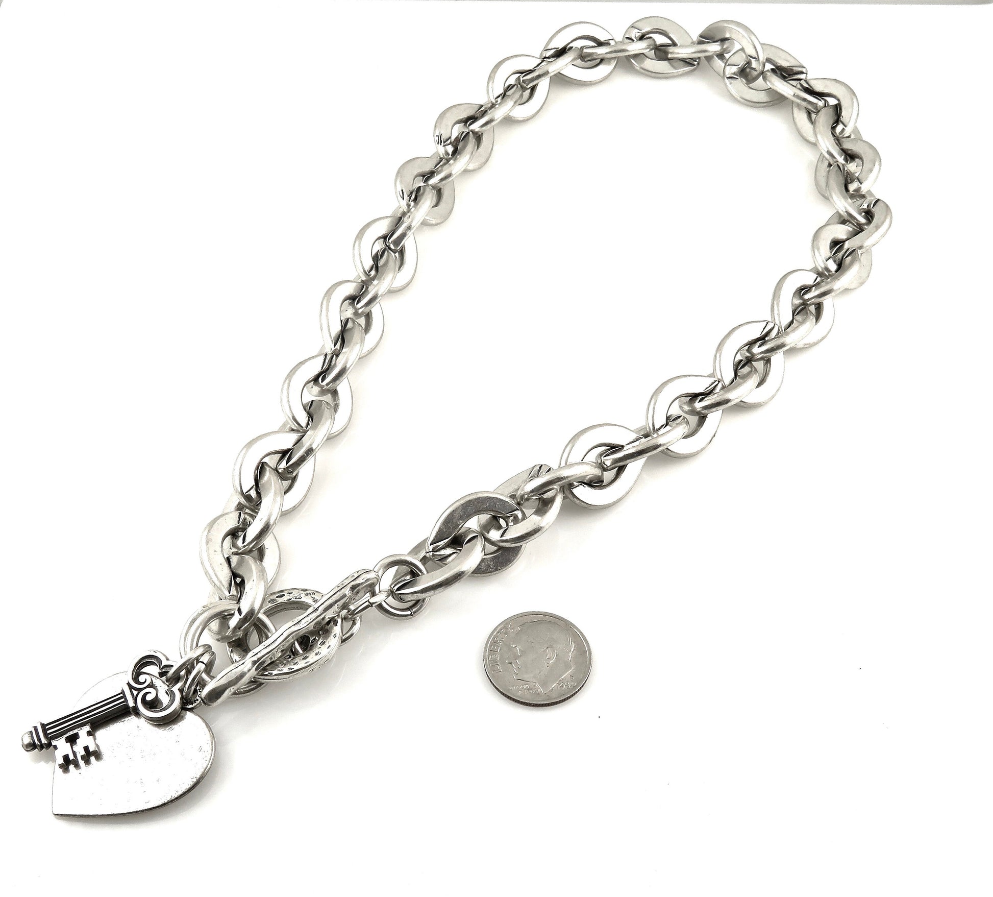 Chunky Silver Necklace, Silver Links Necklace, Chunky Silver Links Necklace, Chunky Heart Necklace, Love Lock Necklace, Large Links Necklace