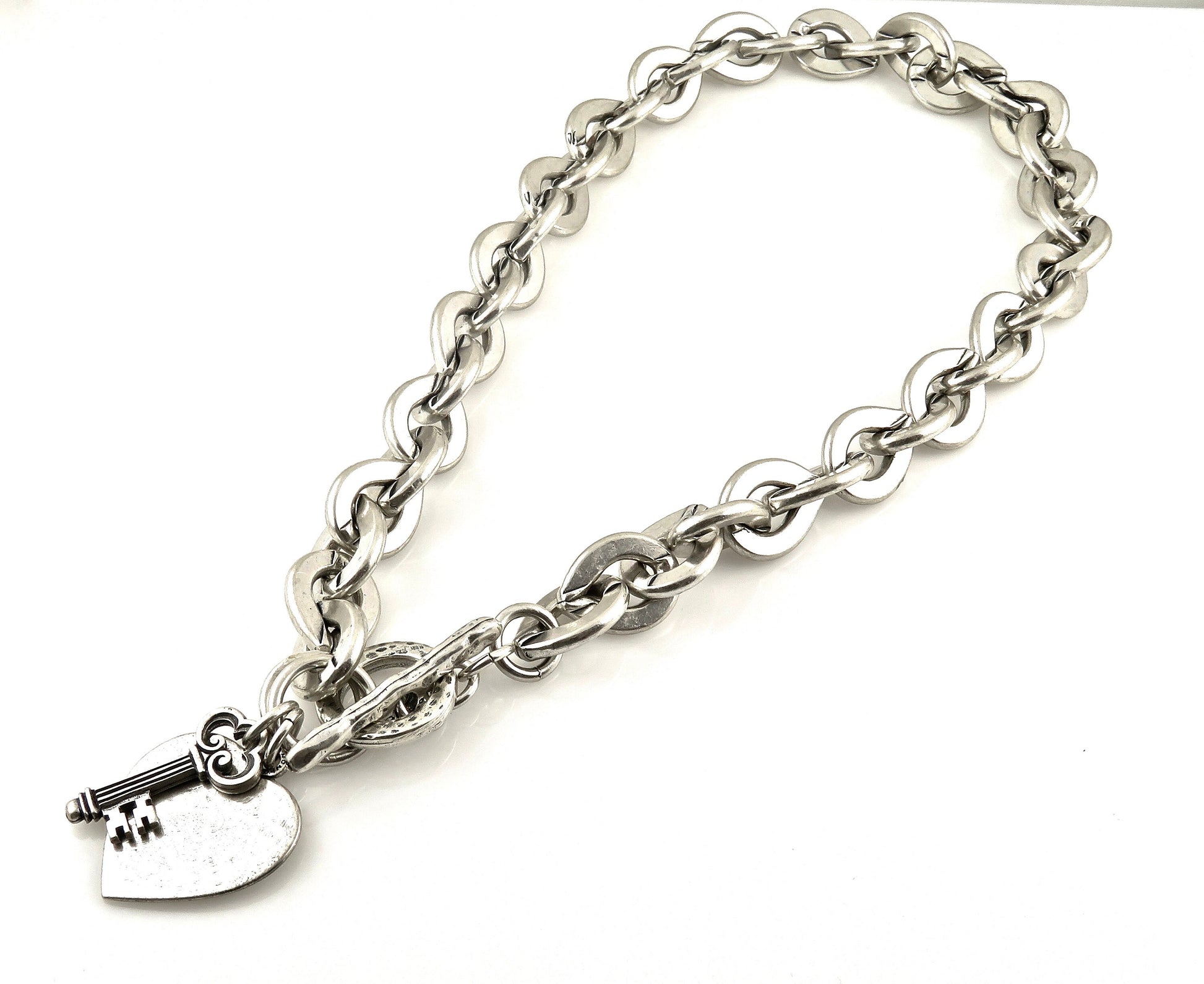 Chunky Silver Necklace, Silver Links Necklace, Chunky Silver Links Necklace, Chunky Heart Necklace, Love Lock Necklace, Large Links Necklace