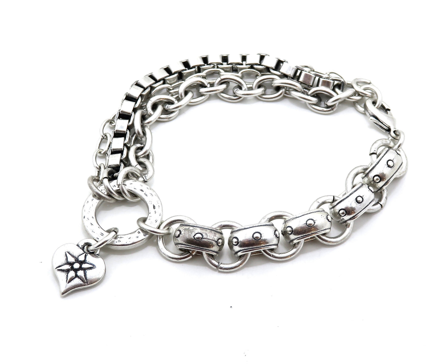 Hammered Chunky Silver Bracelet | Silver Multi Chain Bracelet | Chunky Silver Links Bracelet | Chunky Silver Bracelet