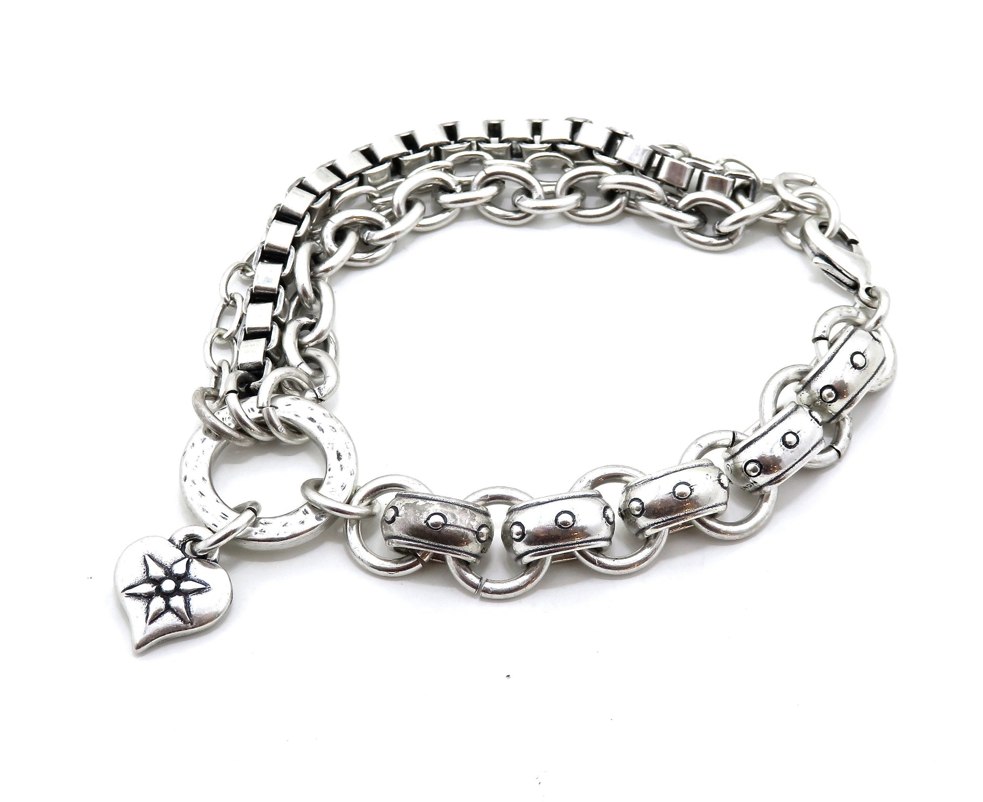 Hammered Chunky Silver Bracelet | Silver Multi Chain Bracelet | Chunky Silver Links Bracelet | Chunky Silver Bracelet