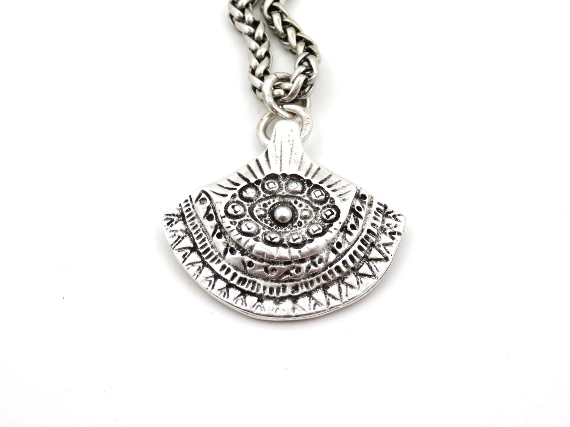 Long Silver Pendant Necklace | Rustic Silver Necklace | Chunky Pendant Necklace | Long Boho Necklace | Tribal Silver Pendant Necklace