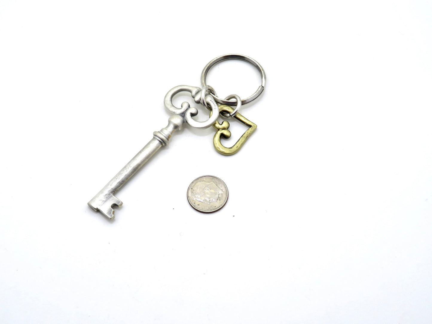 Skeleton Key Keychain | | Skeleton Key Heart Keyring | Brushed Silver Key Keychain | Antique Silver Key Keychain
