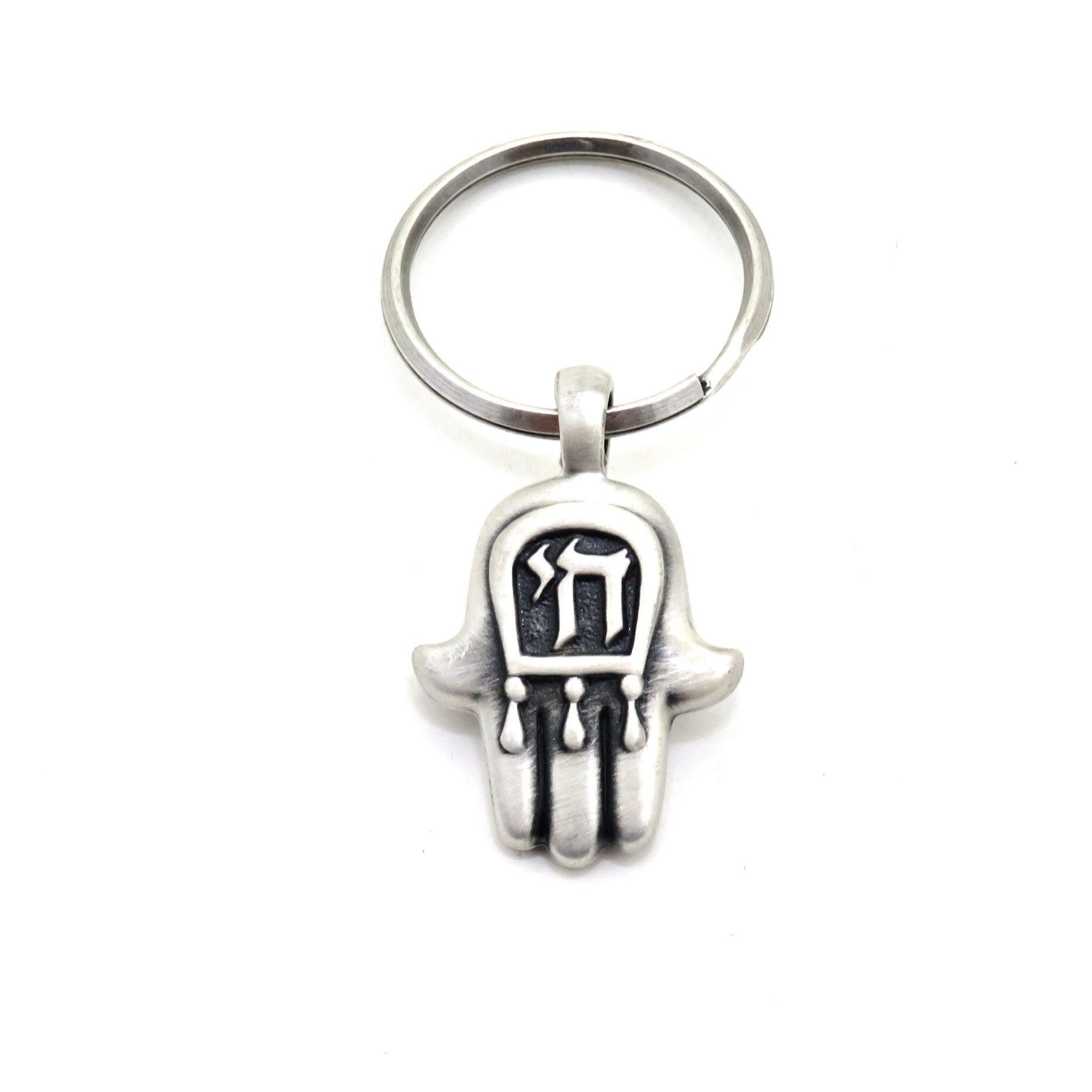 Silver Hamsa keychain | Silver Hand Keychain | Hamsa Hand Keyring | Protection Keychain | Chai Keychain | Silver Blue Hamsa Keyring | Chai