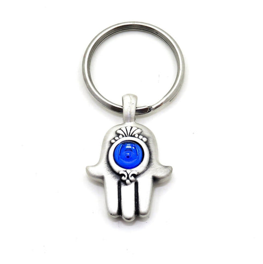 Silver Hamsa keychain | Silver Hand Keychain | Hamsa Hand Keyring | Protection Keychain | Chai Keychain | Silver Blue Hamsa Keyring | Chai