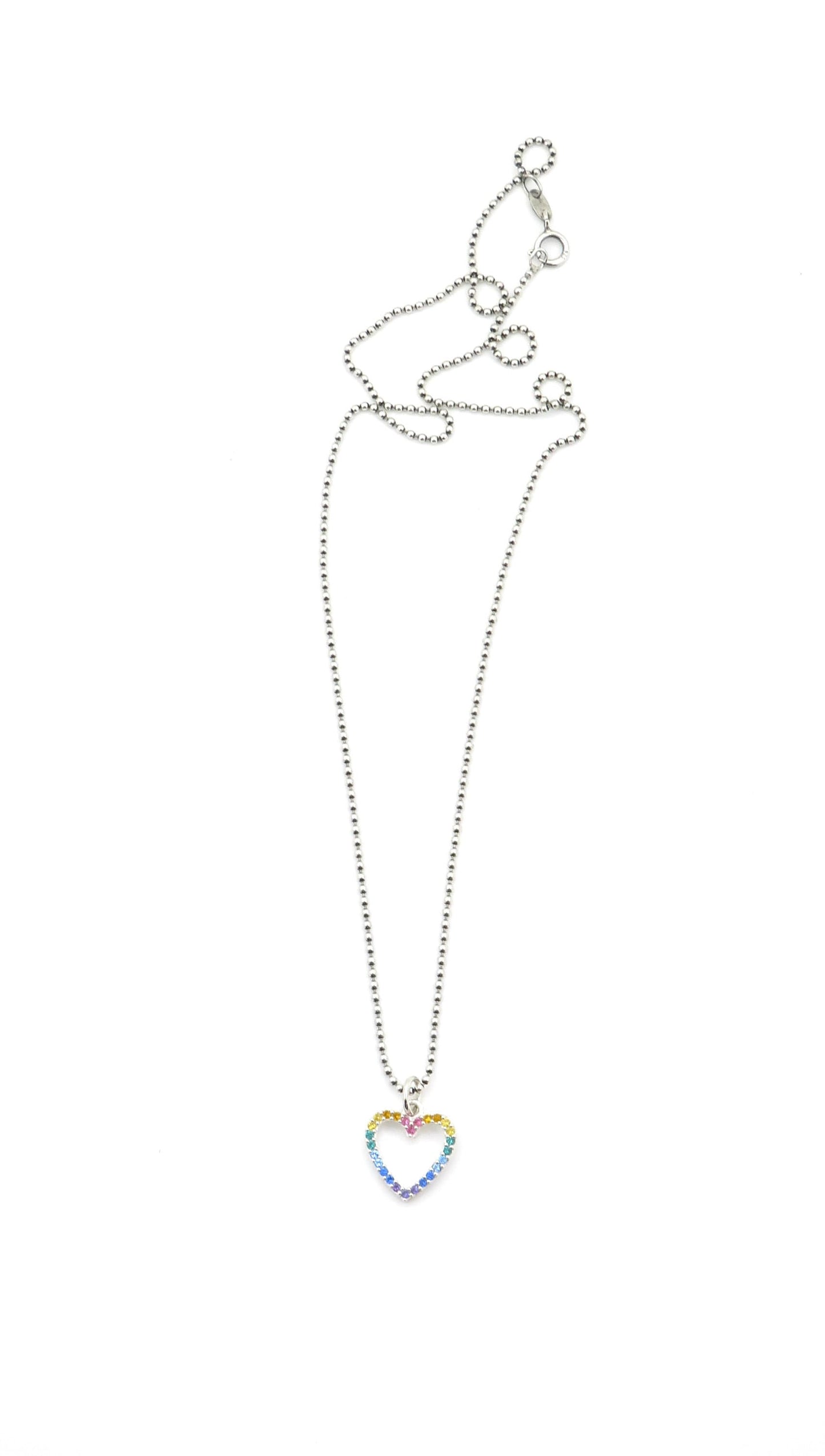 Rainbow Necklace, Rainbow Heart Pendant, Silver Heart Rainbow Necklace, Pride Necklace, Sterling Rainbow Pendant, Multi color Heart Necklace
