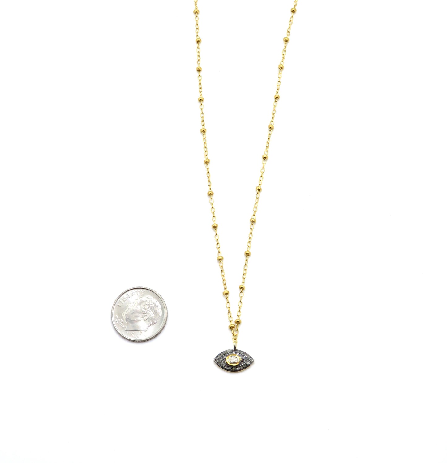 Small Gold Eye Necklace, Evil eye Diamond Pendant, Eye Charm, Evil Eye with Diamond, Eye Protection Necklace, Spiritual Protection Necklace