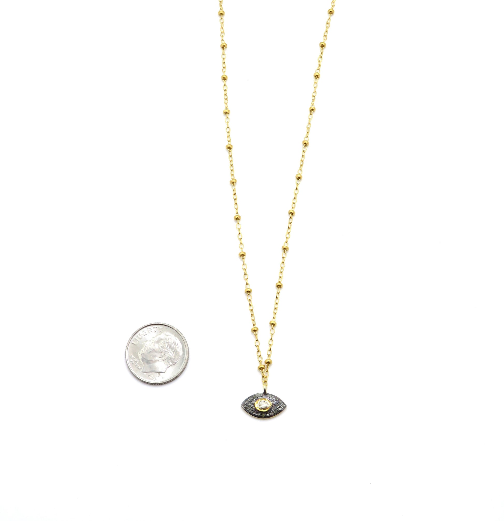 Small Gold Eye Necklace, Evil eye Diamond Pendant, Eye Charm, Evil Eye with Diamond, Eye Protection Necklace, Spiritual Protection Necklace