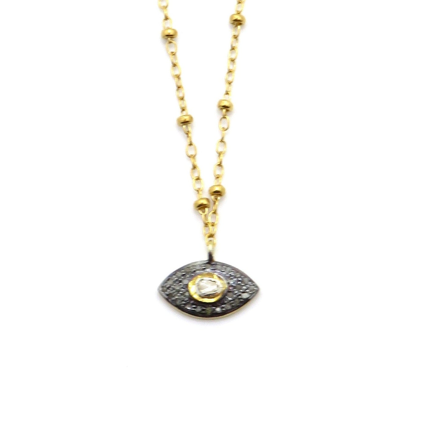 Small Gold Eye Necklace, Evil eye Diamond Pendant, Eye Charm, Evil Eye with Diamond, Eye Protection Necklace, Spiritual Protection Necklace