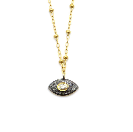 Small Gold Eye Necklace, Evil eye Diamond Pendant, Eye Charm, Evil Eye with Diamond, Eye Protection Necklace, Spiritual Protection Necklace