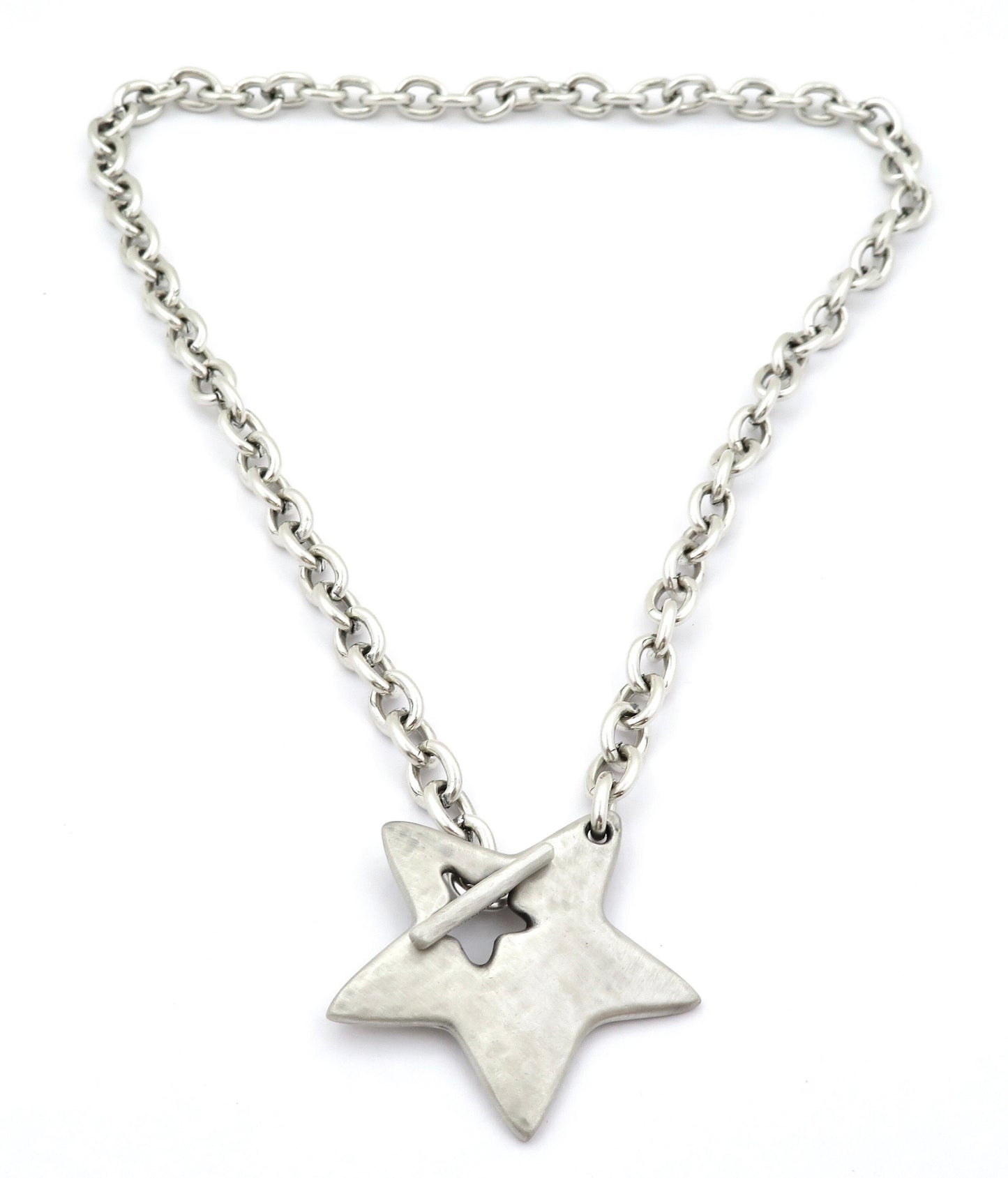Hammered Silver Star Necklace | Chunky Star Necklace | Front Toggle Star Necklace | Unique Star Pendant | Large Silver Star Necklace