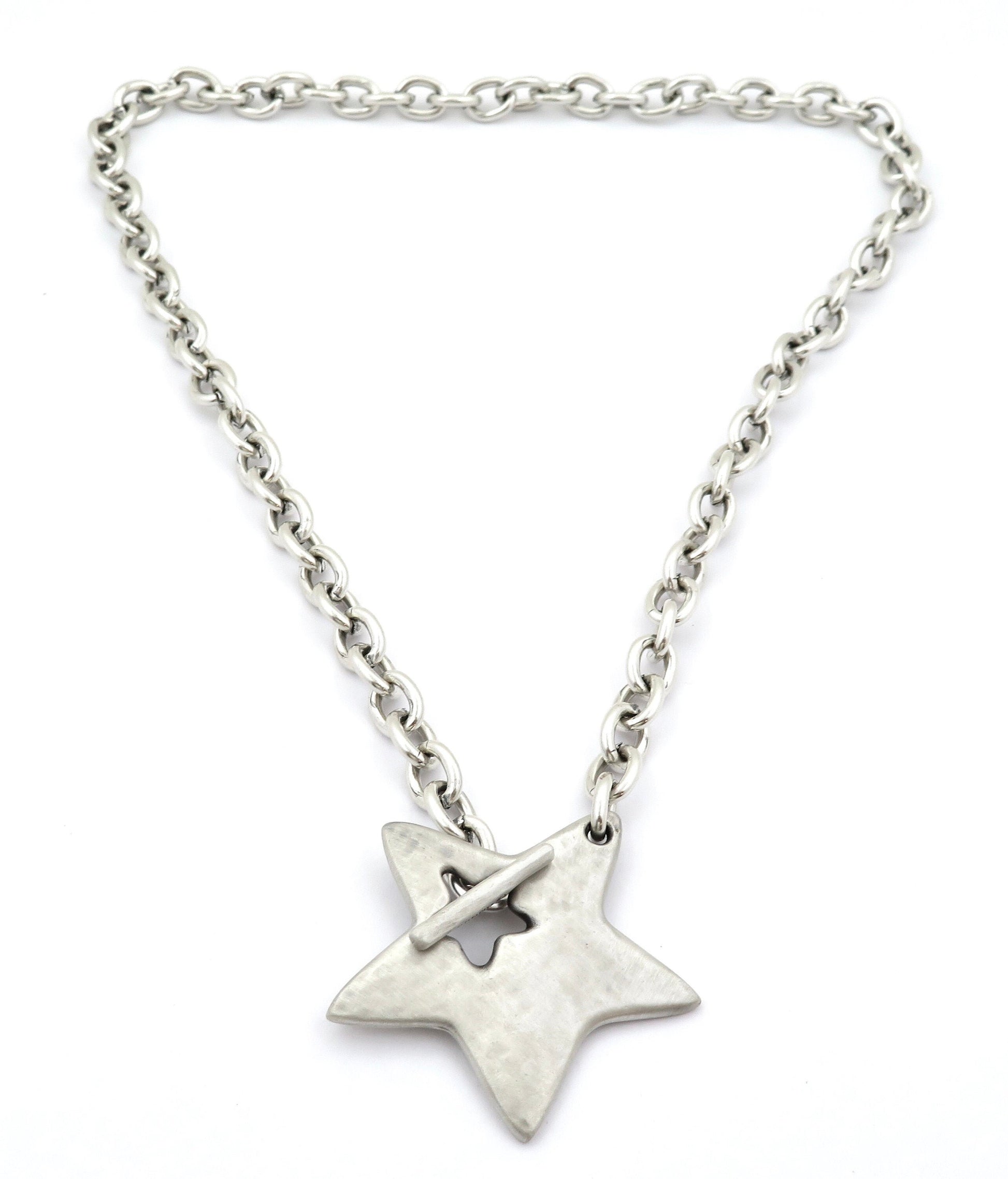 Hammered Silver Star Necklace | Chunky Star Necklace | Front Toggle Star Necklace | Unique Star Pendant | Large Silver Star Necklace