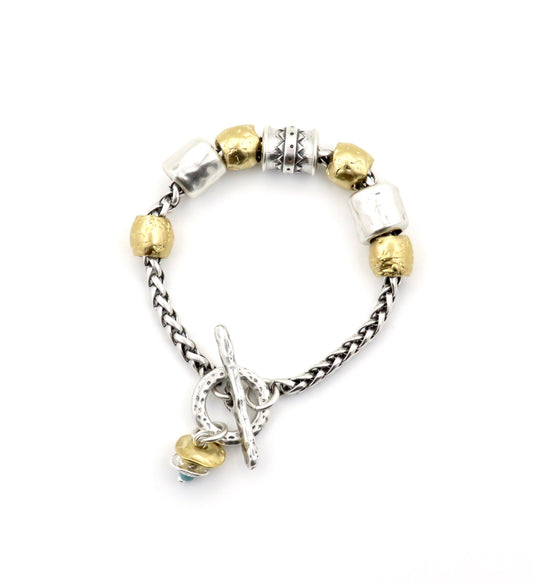 Chunky Two Tone Bracelet | Gold and Silver Beads Toggle Bracelet | Matte Silver and Gold Beads Bracelet | Chunky Silver and Gold Bracelet