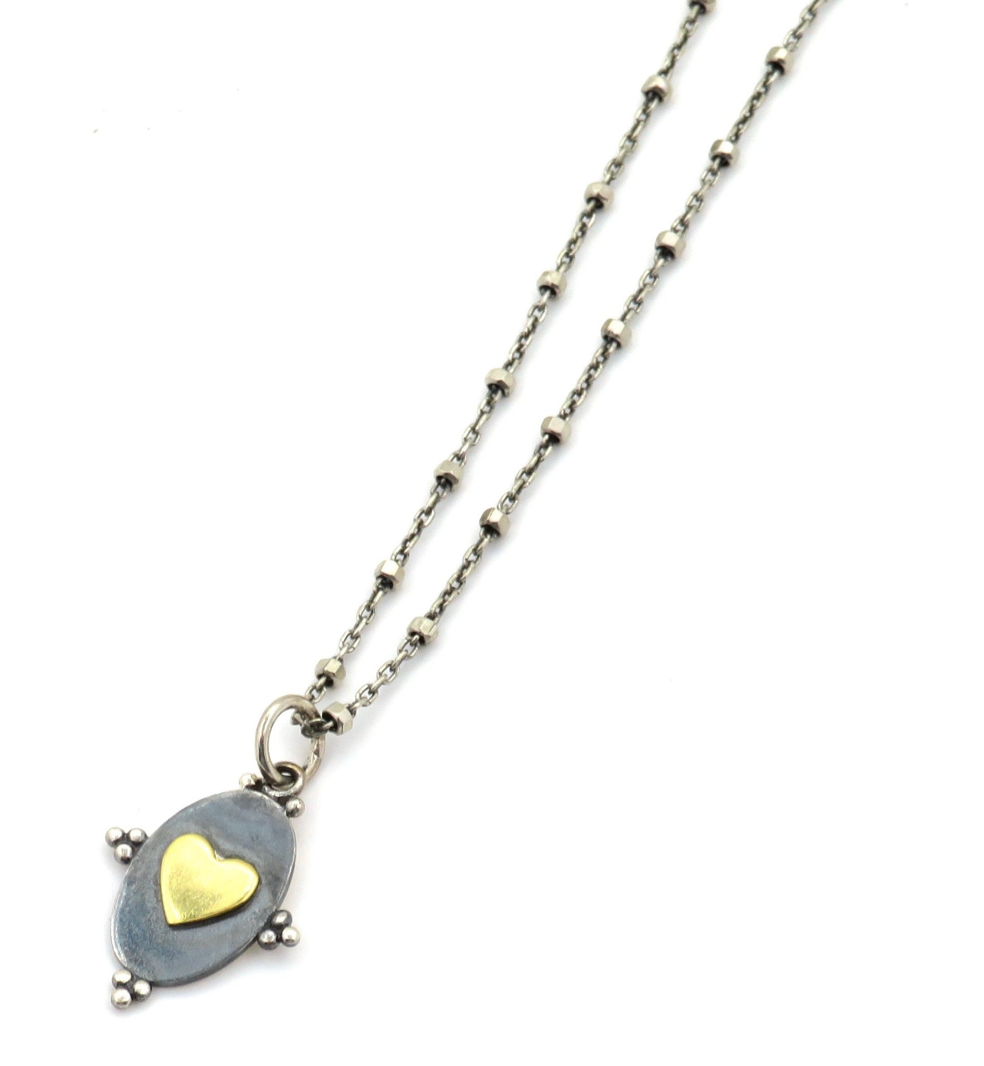 Two Tone Baroque Heart Necklace | Silver Gold Heart Pendant Necklace | Sterling Mixed Metal Heart Necklace | Romantic Heart Pendant Gold