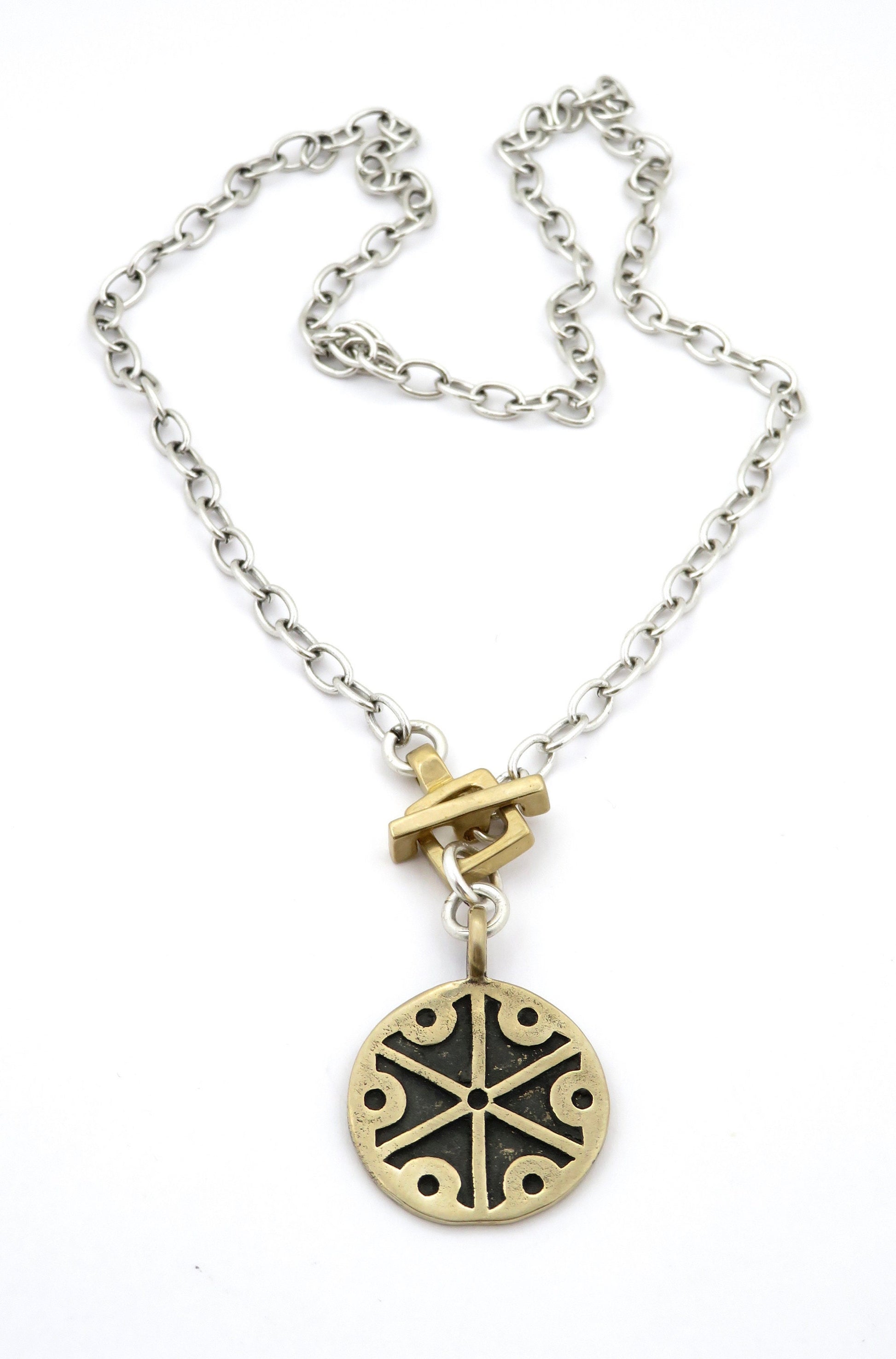 Geometric Bronze Front Toggle Necklace