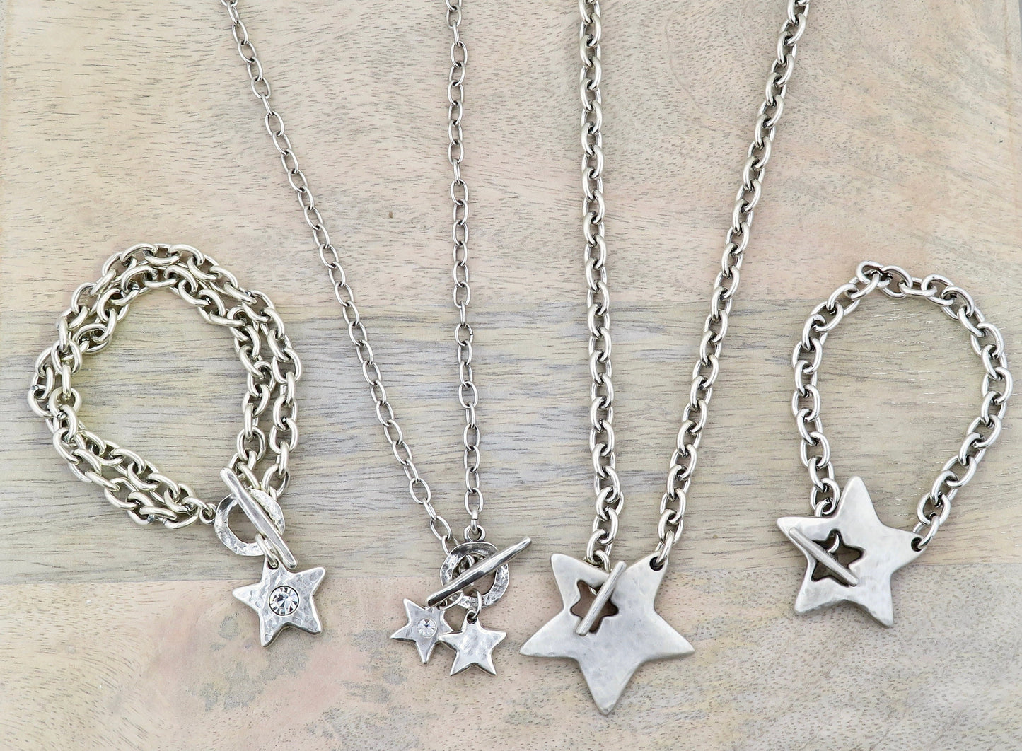 Hammered Silver Star Bracelet | Sparkly Silver Star Bracelet | Chunky Silver Star Bracelet | Brushed Silver Star Bracelet | Toggle Bracelet