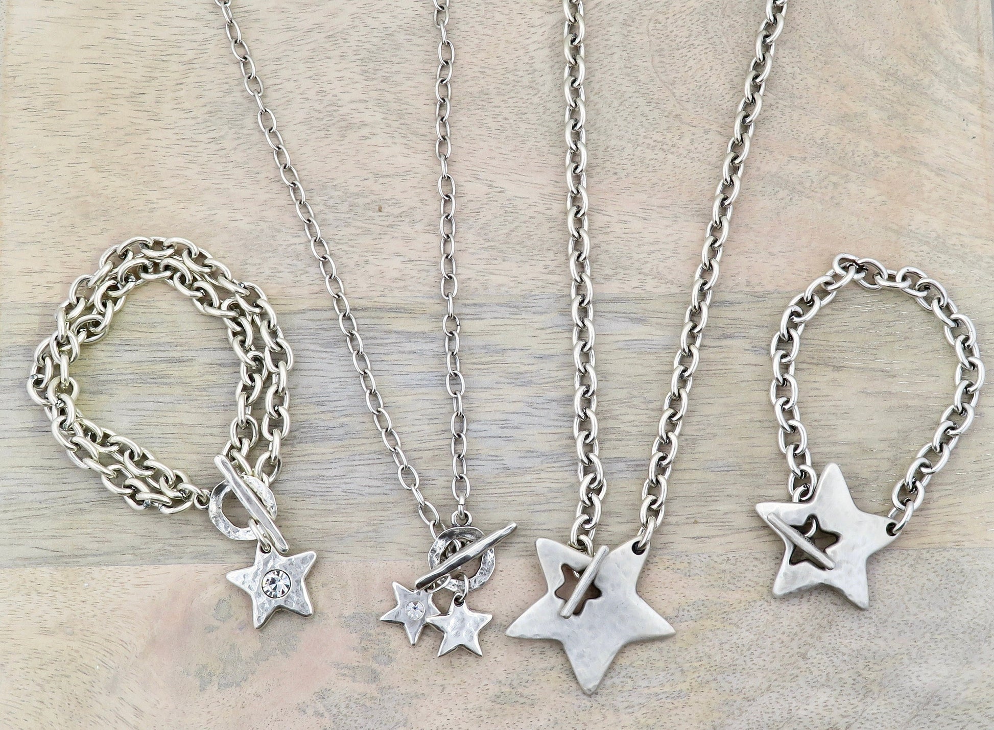 Hammered Silver Star Bracelet | Sparkly Silver Star Bracelet | Chunky Silver Star Bracelet | Brushed Silver Star Bracelet | Toggle Bracelet