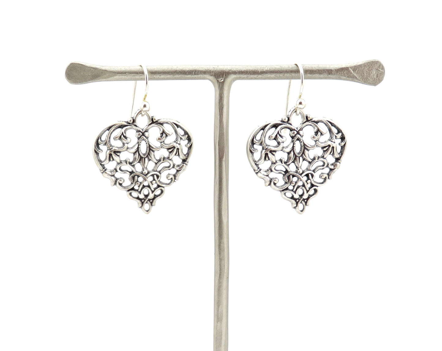 Antique Silver Heart Earrings | Victorian Heart Earrings | Romantic Heart Earrings | Baroque Silver Heart Earrings | Large Cutout Hearts