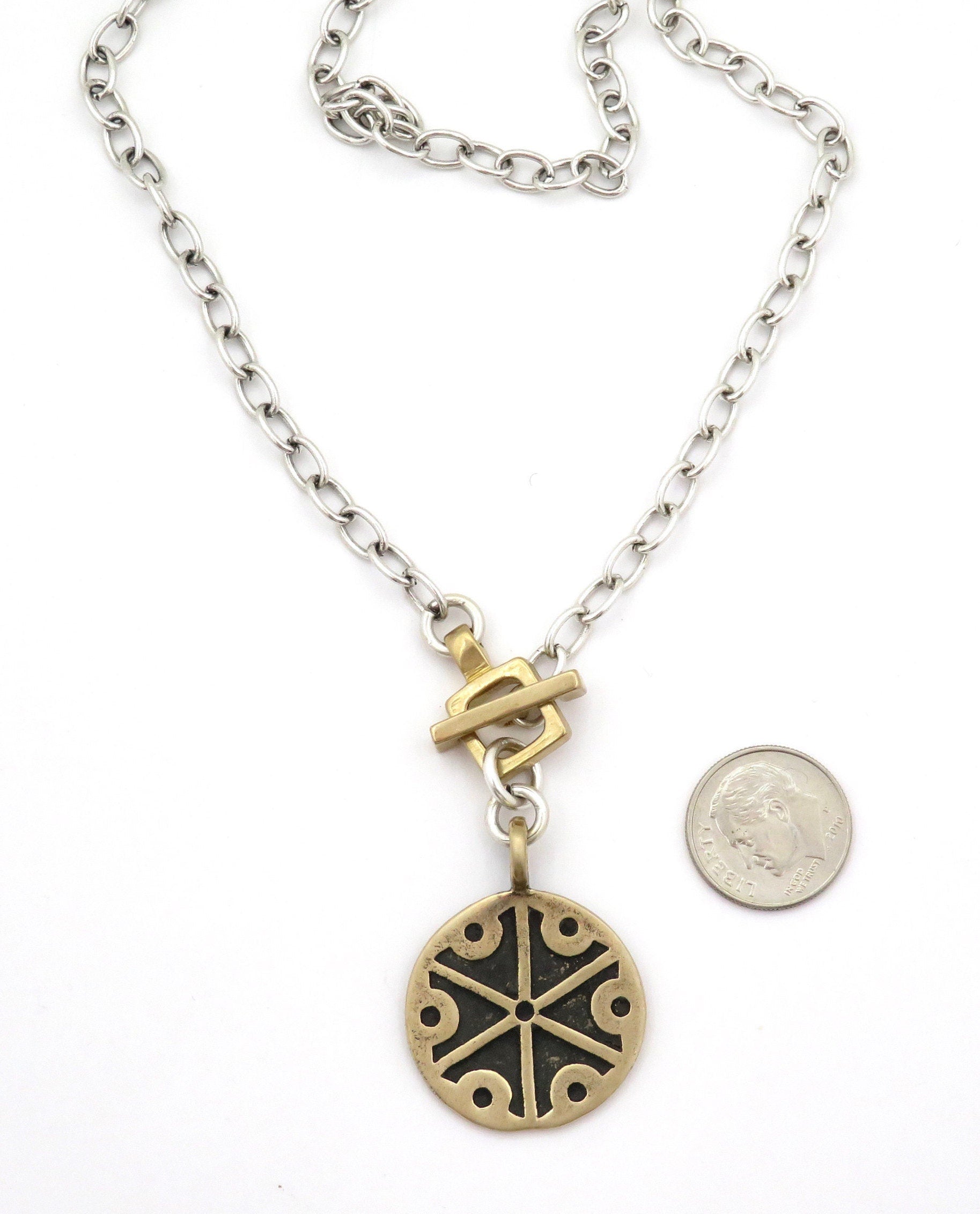 Geometric Bronze Front Toggle Necklace