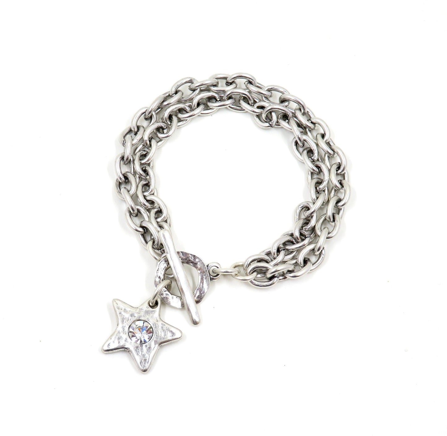 Hammered Silver Star Necklace| Sparkly Silver Star Pendant | Chunky Silver Star Necklace | Brushed Silver Star CZ Necklace | Toggle Necklace