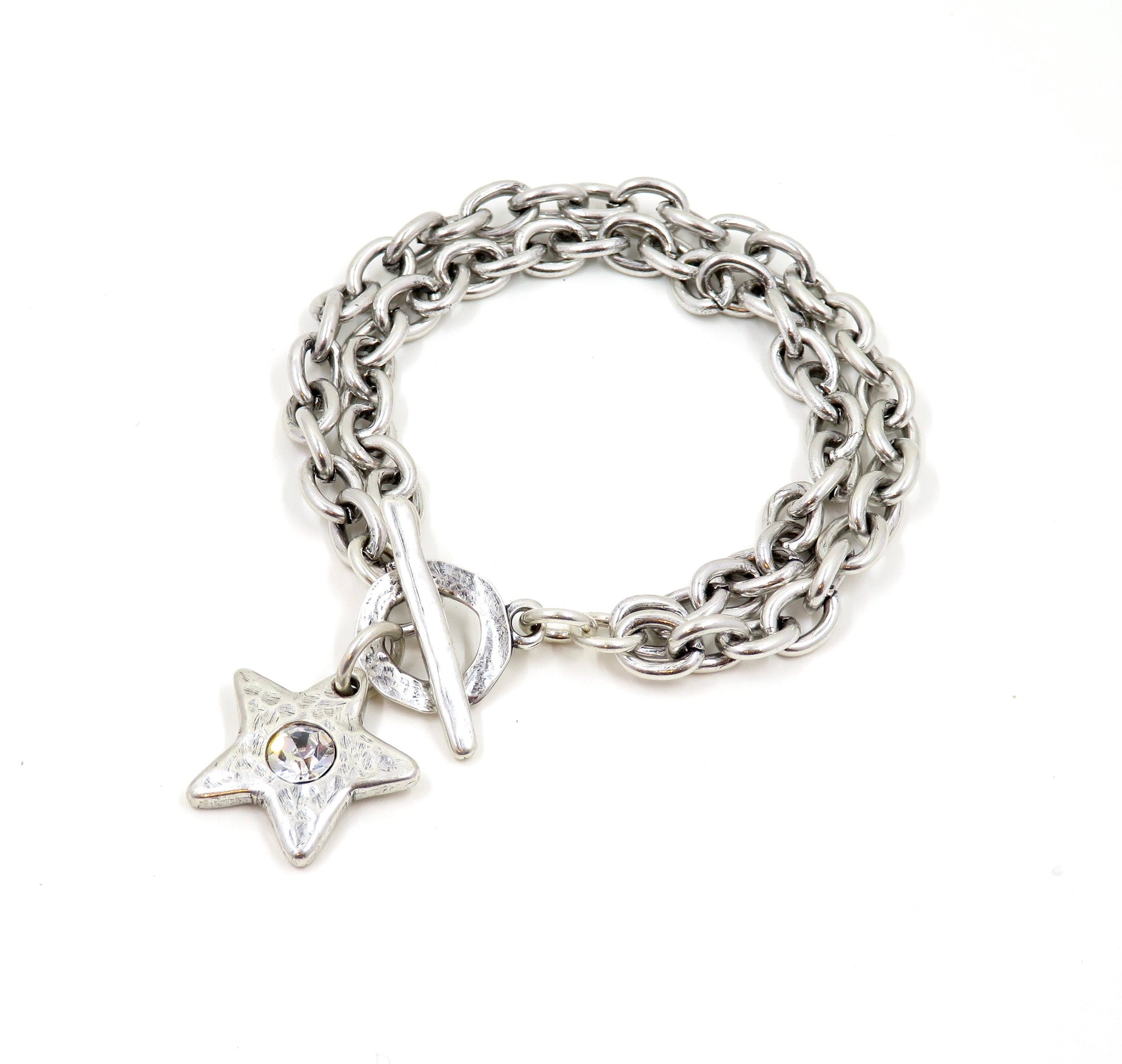 Hammered Silver Star Bracelet | Sparkly Silver Star Bracelet | Chunky Silver Star Bracelet | Brushed Silver Star Bracelet | Toggle Bracelet