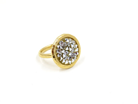 Gold Sparkly Ring | Multi Crystal Gold Ring | Gold and Silver Crystal Ring | Multi Sparkles Gold Ring | Sparkly Cocktail Ring