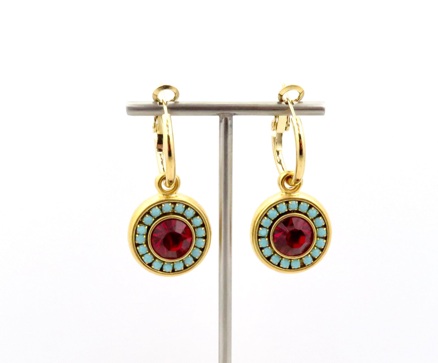 Colorful Sparkly Earrings | Turquoise Red Earring | Gold Crystal Earrings | Statement Earrings | Turquoise Gold Hoop | Pave Crystal Earrings