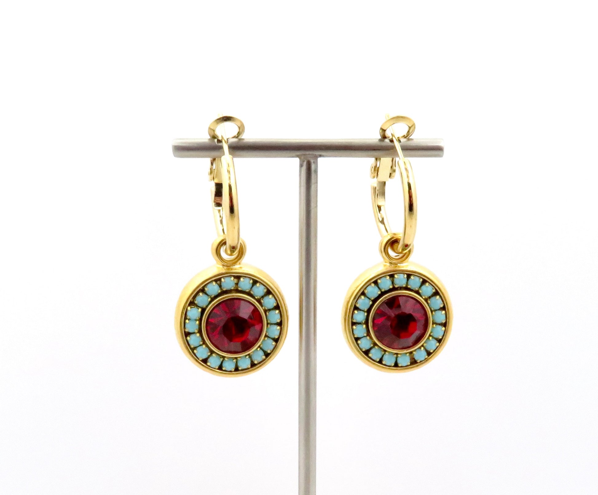 Colorful Sparkly Earrings | Turquoise Red Earring | Gold Crystal Earrings | Statement Earrings | Turquoise Gold Hoop | Pave Crystal Earrings