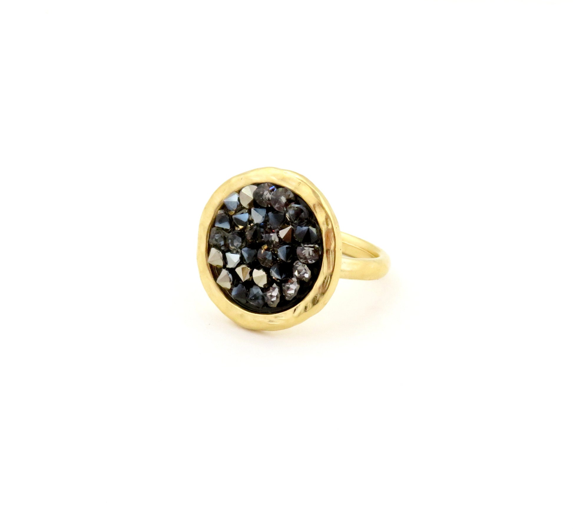 Gold Sparkly Ring | Black Crystal Gold Ring | Gold and Gray Crystal Ring | Multi Sparkles Gold Ring | Sparkly Cocktail Ring