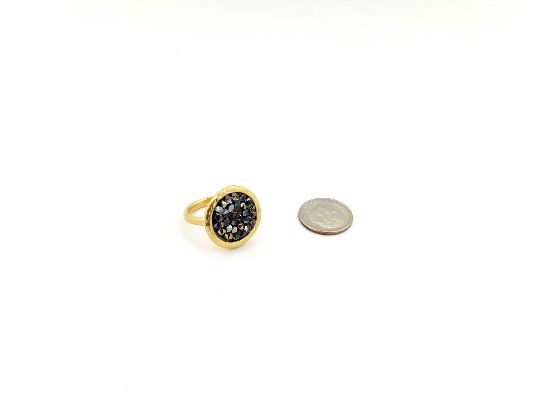 Gold Sparkly Ring | Black Crystal Gold Ring | Gold and Gray Crystal Ring | Multi Sparkles Gold Ring | Sparkly Cocktail Ring