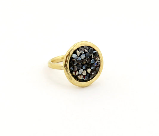 Gold Sparkly Ring | Black Crystal Gold Ring | Gold and Gray Crystal Ring | Multi Sparkles Gold Ring | Sparkly Cocktail Ring