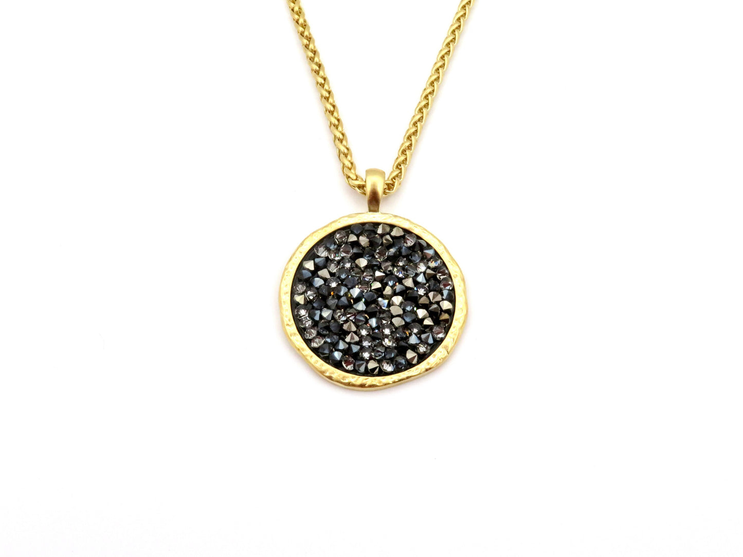 Gold Sparkly Necklace | Multi Crystal Gold Necklace | Gold and Gray Crystal Pendant | Multi Sparkles Gold Pendant | Statement necklace black